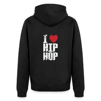 I Love Hip Hop Musikrichtung Rap Urban - Unisex Premium Bio Zip Hoodie - Schwarz - Hinten - Nico (187cm)