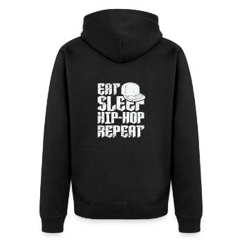 Eat Sleep Hip-Hop Repeat Musikrichtung Rap - Unisex Premium Bio Zip Hoodie - Schwarz - Hinten - Nico (187cm)