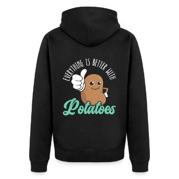 Alles ist besser mit Kartoffeln Kartoffelpommes - Unisex Premium Bio Zip Hoodie - Schwarz - Hinten - Nico (187cm)