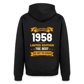 Februar 1958 Geburtstagsgeschenk - Unisex Premium Bio Zip Hoodie - Schwarz - Hinten - Nico (187cm)