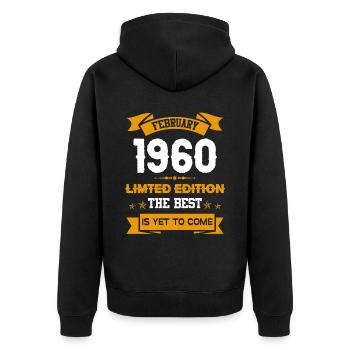 Februar 1960 Geburtstagsgeschenk - Unisex Premium Bio Zip Hoodie - Schwarz - Hinten - Nico (187cm)