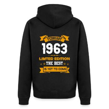 Februar 1963 Geburtstagsgeschenk - Unisex Premium Bio Zip Hoodie - Schwarz - Hinten - Nico (187cm)