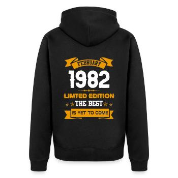 Februar 1982 Geburtstagsgeschenk - Unisex Premium Bio Zip Hoodie - Schwarz - Hinten - Nico (187cm)
