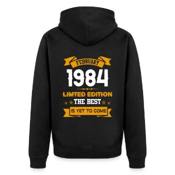 Februar 1984 Geburtstagsgeschenk - Unisex Premium Bio Zip Hoodie - Schwarz - Hinten - Nico (187cm)