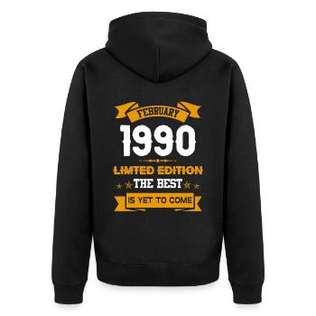 Februar 1990 Geburtstagsgeschenk - Unisex Premium Bio Zip Hoodie - Schwarz - Hinten - Nico (187cm)
