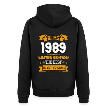 Février 1989 Cadeau d’anniversaire - Veste à capuche bio Premium Unisexe - noir - Dos - Nico (187cm)