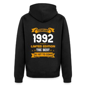 Februar 1992 Geburtstagsgeschenk - Unisex Premium Bio Zip Hoodie - Schwarz - Hinten - Nico (187cm)