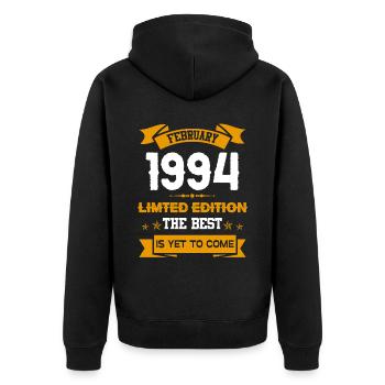 Februar 1994 Geburtstagsgeschenk - Unisex Premium Bio Zip Hoodie - Schwarz - Hinten - Nico (187cm)