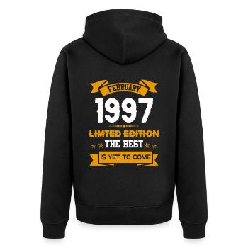 Februar 1997 Geburtstagsgeschenk - Unisex Premium Bio Zip Hoodie - Schwarz - Hinten - Nico (187cm)