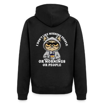 Morning grouch coffee drinker cat coffee - Unisex Premium Organic Zip Hoodie - black - Back - Nico (187cm)