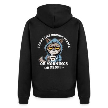 Morning grouch coffee drinker cat coffee - Unisex Premium Organic Zip Hoodie - black - Back - Nico (187cm)