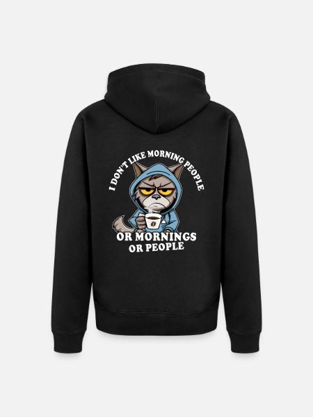 Morgenmuffel Kaffeetrinker Katze Kaffee - Unisex Premium Bio Zip Hoodie - Schwarz