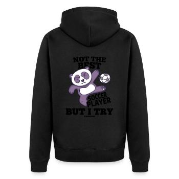 Fußball Panda Kinder Sport - Unisex Premium Bio Zip Hoodie - Schwarz - Hinten - Nico (187cm)