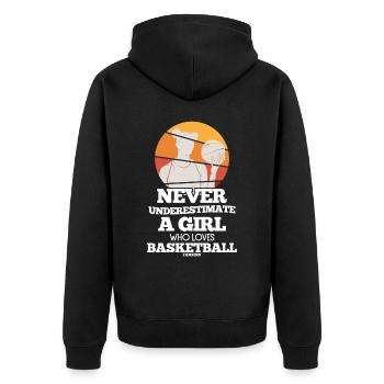 Never Underestimate A Girl Who Loves Basketball - Unisex Premium Bio Zip Hoodie - Schwarz - Hinten - Nico (187cm)