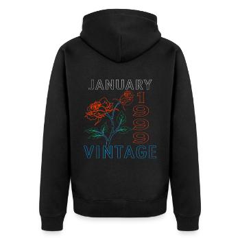 1999 Januar oldschool geboren Geschenk - Unisex Premium Bio Zip Hoodie - Schwarz - Hinten - Nico (187cm)