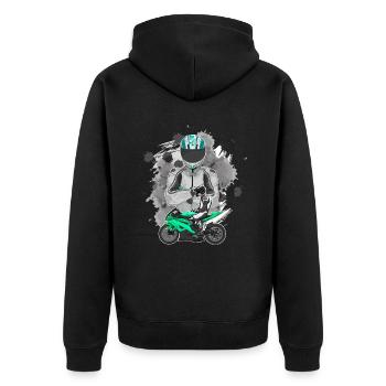 Motorcycle Lifestyle / Motorrad / Motorräder biker - Unisex Premium Bio Zip Hoodie - Schwarz - Hinten - Nico (187cm)