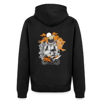 Motorcycle Lifestyle / Motorrad / Motorräder biker - Unisex Premium Bio Zip Hoodie - Schwarz - Hinten - Nico (187cm)