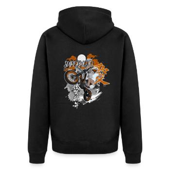 Supermoto / Supermotard / Supermoto Wheelie Biker - Unisex Premium Bio Zip Hoodie - Schwarz - Hinten - Nico (187cm)