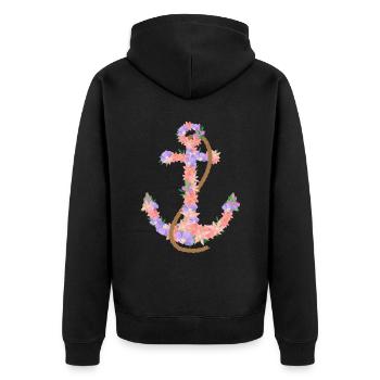Anker Blumen Kapitän - Unisex Premium Bio Zip Hoodie - Schwarz - Hinten - Nico (187cm)