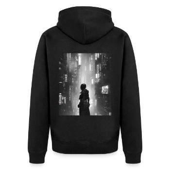 Vaporwave Anime Japan Cyber sci fi - Unisex Premium Bio Zip Hoodie - Schwarz - Hinten - Nico (187cm)