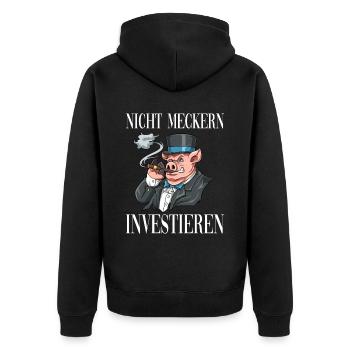 Nicht Meckern INVESTIEREN - Unisex Premium Bio Zip Hoodie - Schwarz - Hinten - Nico (187cm)