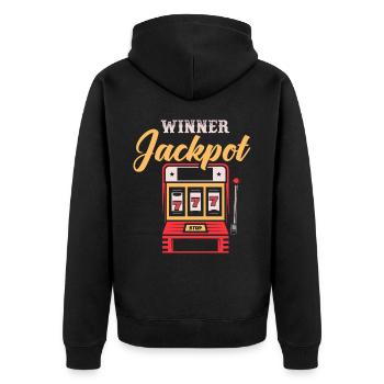 Spielautomat, Glücksspiel, Spielautomat - Unisex Premium Bio Zip Hoodie - Schwarz - Hinten - Nico (187cm)