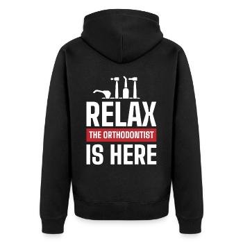 Kieferorthopäden, Zahnarzt, Zahnärztlicher Dienst - Unisex Premium Bio Zip Hoodie - Schwarz - Hinten - Nico (187cm)