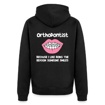 Kieferorthopäden, Zahnarzt, Zahnärztlicher Dienst - Unisex Premium Bio Zip Hoodie - Schwarz - Hinten - Nico (187cm)