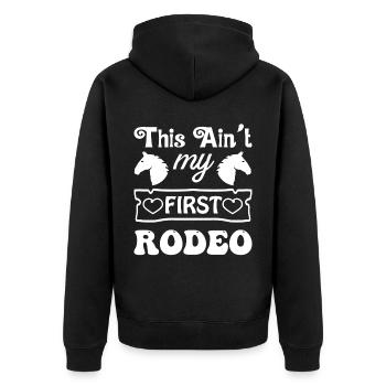 Das ist nicht mein erstes Rodeo 1 - - Unisex Premium Bio Zip Hoodie - Schwarz - Hinten - Nico (187cm)