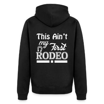 Das ist nicht mein erstes Rodeo 3 - - Unisex Premium Bio Zip Hoodie - Schwarz - Hinten - Nico (187cm)
