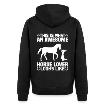 This is what a real horse lover looks like - - Unisex Premium Organic Zip Hoodie - black - Back - Nico (187cm)