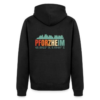 Pforzheim - Unisex Premium Bio Zip Hoodie - Schwarz - Hinten - Nico (187cm)