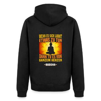 Buddhist Meditation Zen Buddha Buddhismus und Yoga - Unisex Premium Bio Zip Hoodie - Schwarz - Hinten - Nico (187cm)
