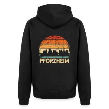 Pforzheim - Unisex Premium Bio Zip Hoodie - Schwarz - Hinten - Nico (187cm)
