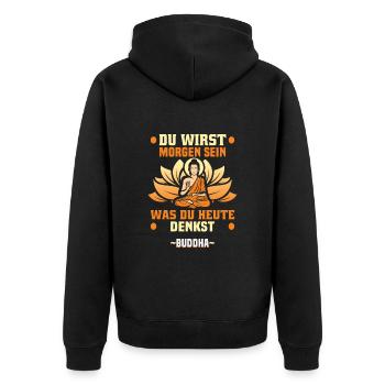 Buddhist Meditation Zen Buddha Buddhismus und Yoga - Unisex Premium Bio Zip Hoodie - Schwarz - Hinten - Nico (187cm)