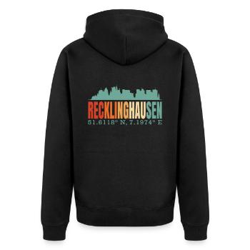 Recklinghausen - Unisex Premium Bio Zip Hoodie - Schwarz - Hinten - Nico (187cm)