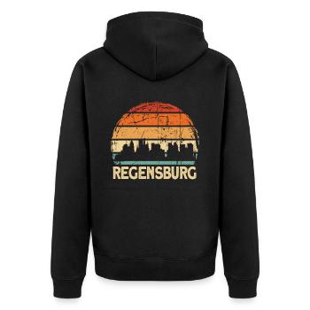 Regensburg - Unisex Premium Bio Zip Hoodie - Schwarz - Hinten - Nico (187cm)