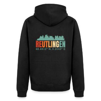 Reutlingen - Unisex Premium Bio Zip Hoodie - Schwarz - Hinten - Nico (187cm)