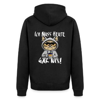 Katze Ich Muss Gar Nix - Unisex Premium Bio Zip Hoodie - Schwarz - Hinten - Nico (187cm)