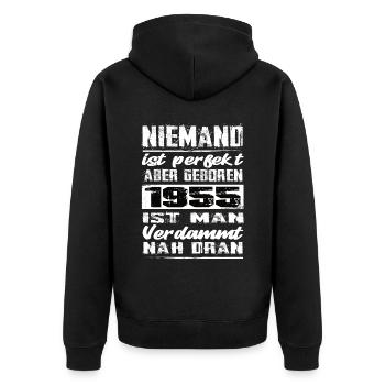 Niemand Is Perfekt Aber geboren 1955 Geburtstag - Unisex Premium Bio Zip Hoodie - Schwarz - Hinten - Nico (187cm)