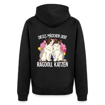 Dieses Mädchen liebt Ragdoll Katzen - Unisex Premium Bio Zip Hoodie - Schwarz - Hinten - Nico (187cm)