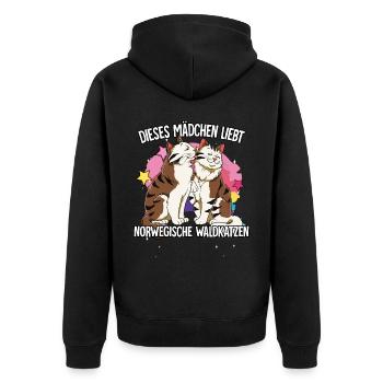 Dieses Mädchen liebt Norwegische Waldkatzen - Unisex Premium Bio Zip Hoodie - Schwarz - Hinten - Nico (187cm)