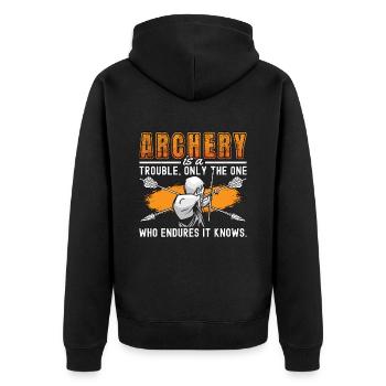 Archery Trouble Only The Bow Arrow Shooting Archer - Unisex Premium Bio Zip Hoodie - Schwarz - Hinten - Nico (187cm)