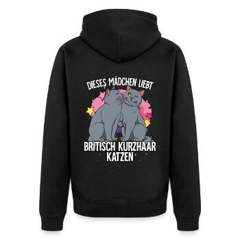 Dieses Mädchen liebt Britisch Kurzhaar Katzen - Unisex Premium Bio Zip Hoodie - Schwarz - Hinten - Nico (187cm)