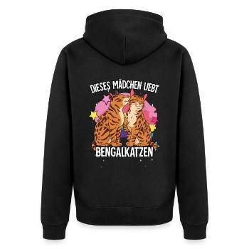 Dieses Mädchen liebt Bengalkatzen - Unisex Premium Bio Zip Hoodie - Schwarz - Hinten - Nico (187cm)