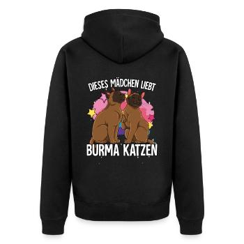 Dieses Mädchen liebt Burma Katzen - Unisex Premium Bio Zip Hoodie - Schwarz - Hinten - Nico (187cm)
