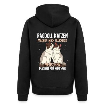 Ragdoll Katzen - Unisex Premium Bio Zip Hoodie - Schwarz - Hinten - Nico (187cm)