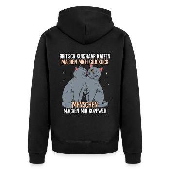 Britisch Kurzhaar Katzen - Unisex Premium Bio Zip Hoodie - Schwarz - Hinten - Nico (187cm)