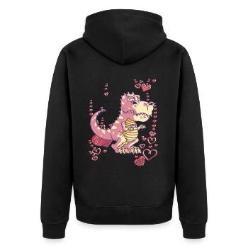 cooler Dinosaurier T-Rex für Mädchen - Unisex Premium Bio Zip Hoodie - Schwarz - Hinten - Nico (187cm)