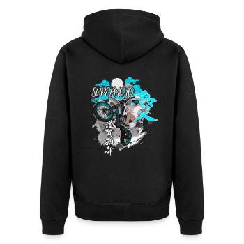 Motocross / Enduro / Freestyle mx / Dirtbike retro - Unisex Premium Organic Zip Hoodie - black - Back - Nico (187cm)